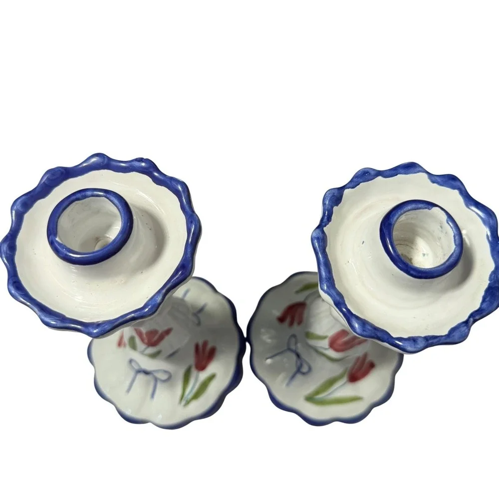 2 Hand Painted‎ Italian Ceramic Candle Holders 9